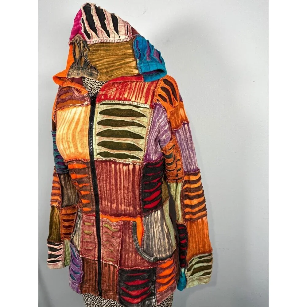The Collection Royal Womens Zip Jacket Patchwork Colorful Hoodie Zip Boho Hippie